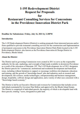 Restaurant Consulting Services Request for Proposal