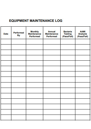 Sample Equipment Maintenance Log