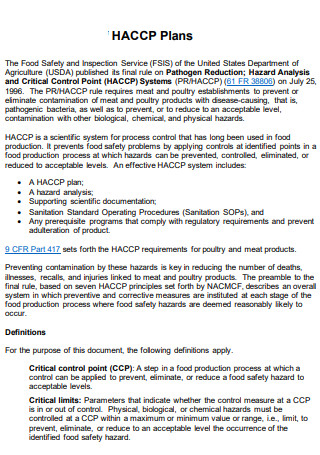Sample Haccp Control Plan