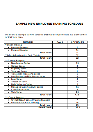 Sample New Employee Training Schedule Plan