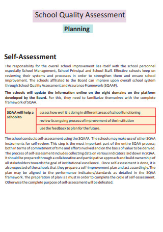 School Quality Self Assessment Plan