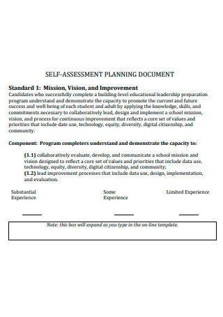Self Assessment Planning Document