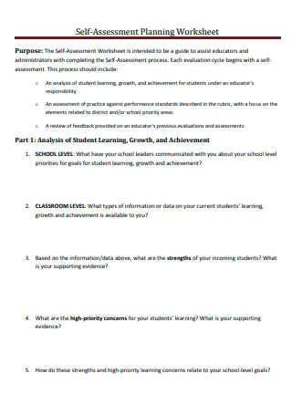 Self Assessment Planning Worksheet