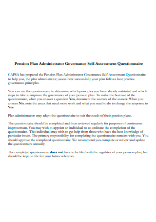 Self Assessment Questionnaire Pension Plan