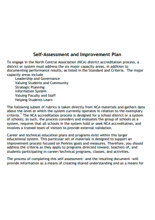 Self Assessment and Improvement Plan