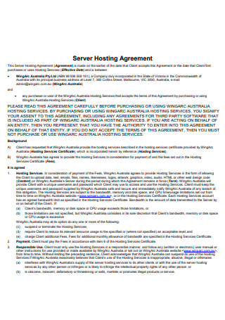 Server Hosting Agreement Example