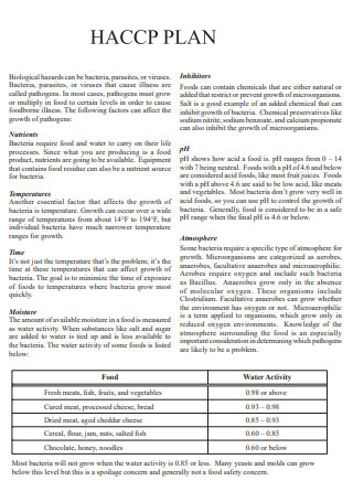 Simple Haccp Control Plan