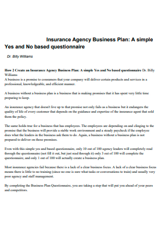 Simple Insurance Agency Business Plan
