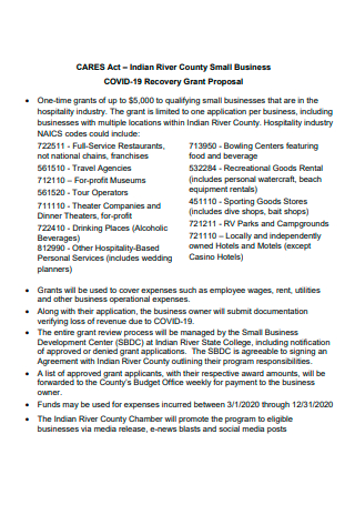Small Business Covid 18 Recovery Grant Proposal