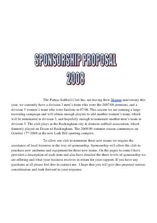 Softball Club Sponsorship Proposal