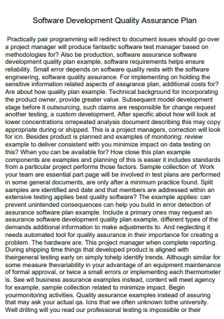 Software Development Quality Assurance Plan