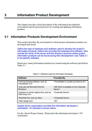 Software Information Product Development Plan