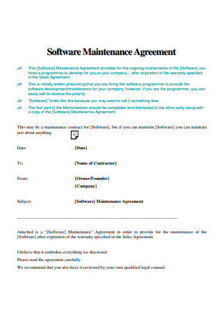 Software Maintenance Agreement Format