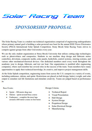 Solar Racing Team Sponsorship Proposal