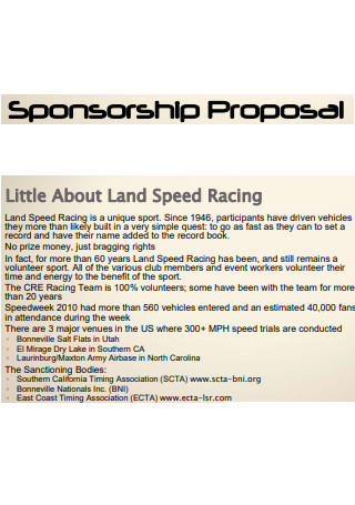 Speed Racing Sponsorship Proposal