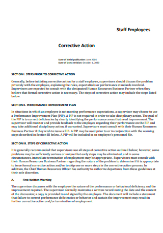 Staff Employee Corrective Action Plan