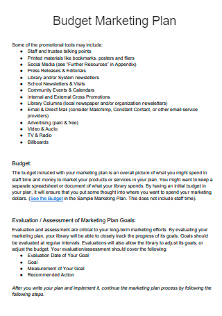 Standard Budget Marketing Plan