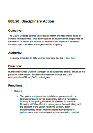 Standard Disciplinary Action Plan