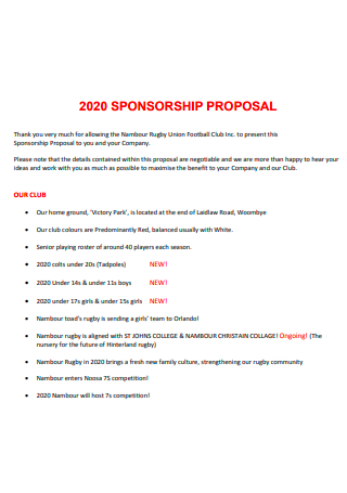 Standrad Club Sponsorship Proposal