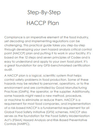 Steps for HACCP Control Plan