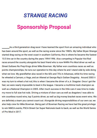 Strange Racing Sponsorship Proposal