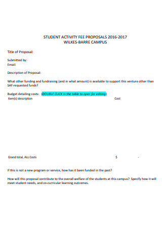 Student Activity Fee Proposal