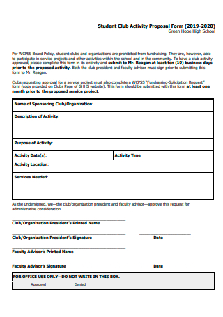 Student Club Activity Proposal Form