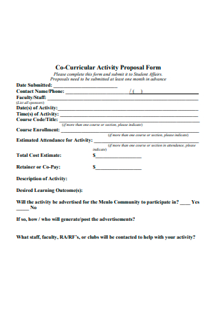 Student Co Curricular Activity Proposal Form