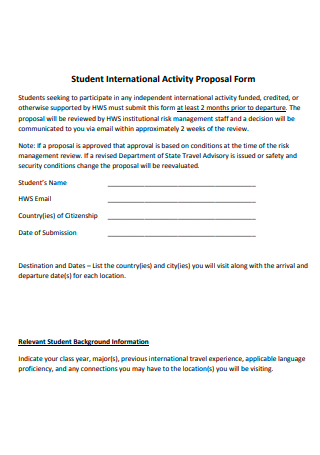 Student International Activity Proposal Form