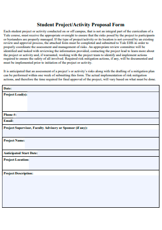 Student Project Activity Proposal Form