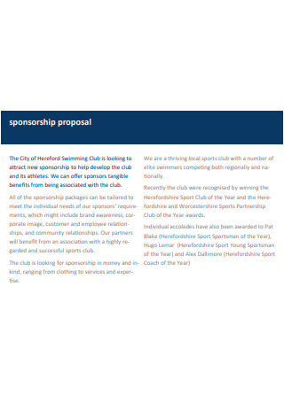 Swimmiing Club Sponsorship Proposal