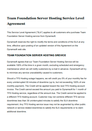 Team Foundation Server Hosting Service Level Agreement