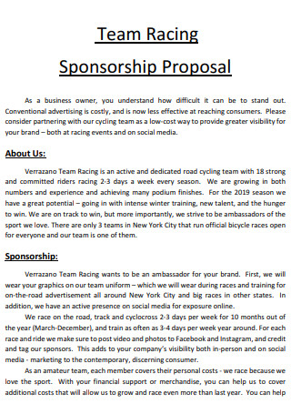Team Racing Sponsorship Proposal