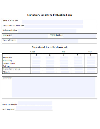 Temporary Employee Evaluation Form