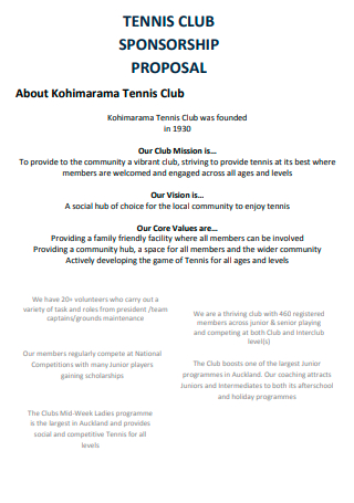 Tennis Club Sponsorship Proposal