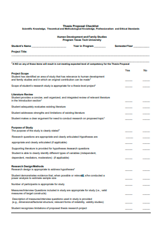 Thesis Research Proposal Checklist
