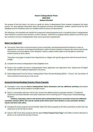 Undergraduate Thesis Student Checklist Proposal