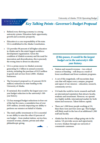 University Governors Operating Budget Proposal