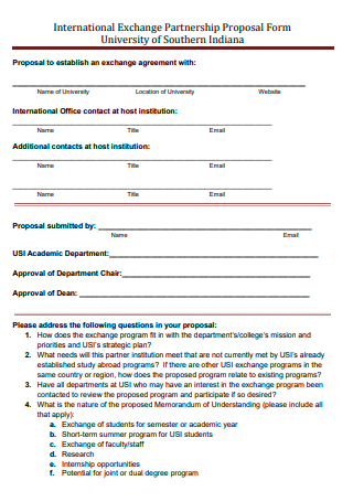 University International Exchange Partnership Proposal Form