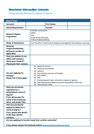 University Postgraduate Research Degree Proposal