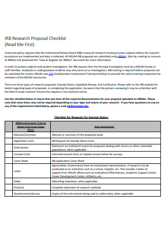 University Research Proposal Checklist