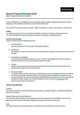 University Research Proposal Information Sheet