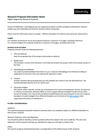 University Research Proposal Information Sheet