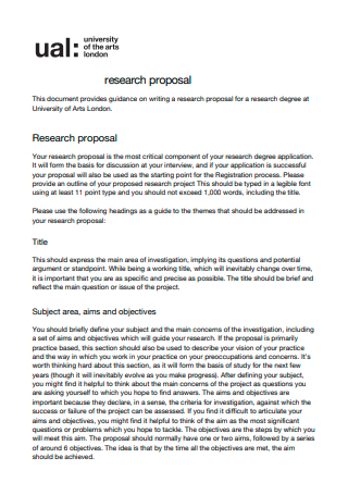 University of Arts Research Proposal
