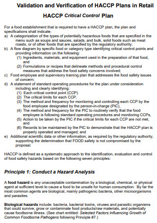 Validation and Verification of HACCP Control Plan