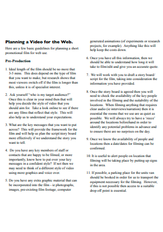 Video For Web Pre Production Planning