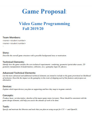 Video Game Proposal Format