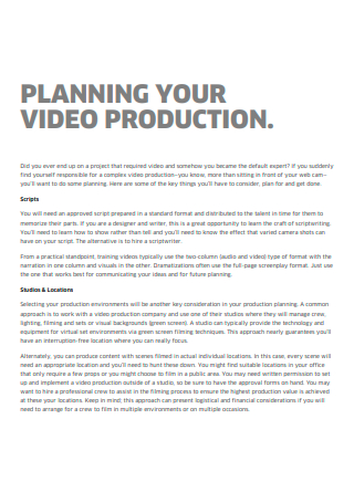 Video Production Planning Example