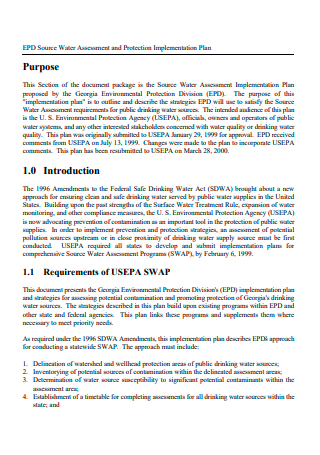 Water Assessment and Protection Implementation Plan