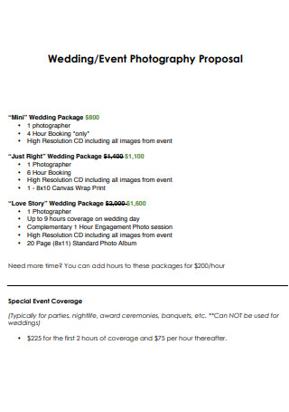Wedding Event Photography Proposal